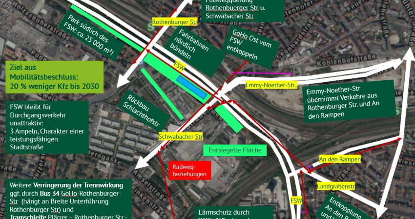 Übersichtsplan des Alternativkonzepts/zum Frankenschnellweg/ Mike Bock/Alexander Kahl